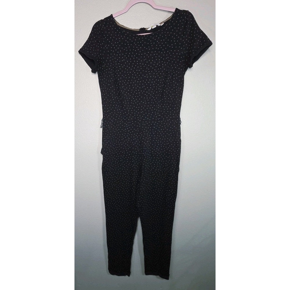 Boden Polka Dot Jumpsuit Womens US 6R Black Short Sleeve Tapered Pants‎